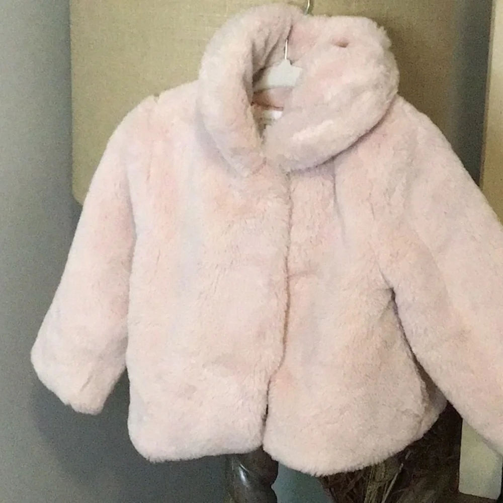 The Children's Place Pink Faux Fur Jacket with High Collar